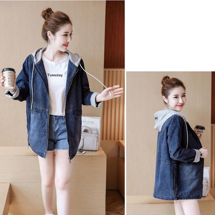 ÁO KHOÁC JEAN FORM DÀI PHỐI NÓN XÁM